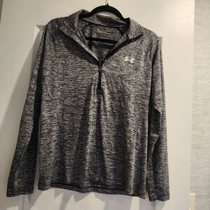 Under Armour Black and Gray Heather Quarter-Zip Pullover L Euc